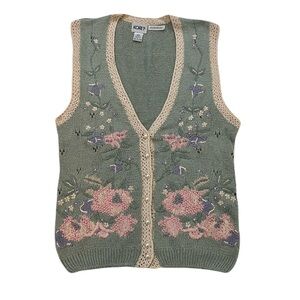 Koret Sage Floral Vest with Cream Accents